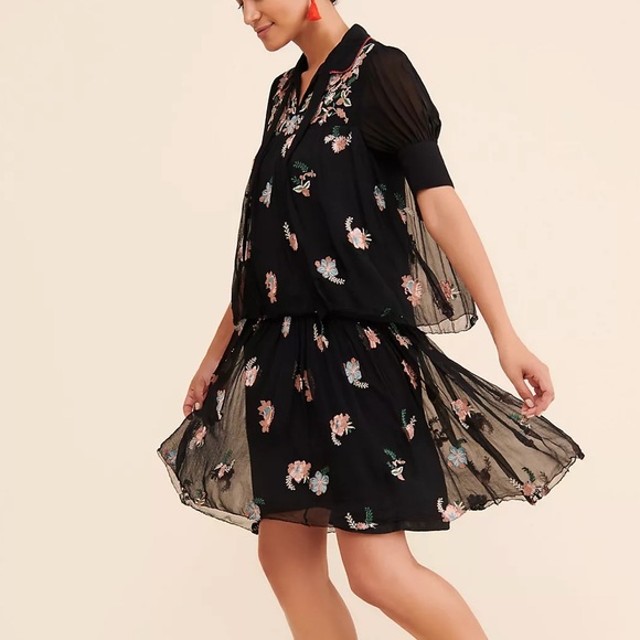 Anthropologie Dresses & Skirts - Anthropologie Let Me Be Vivian Floral Dress black tiered embroidered floral S